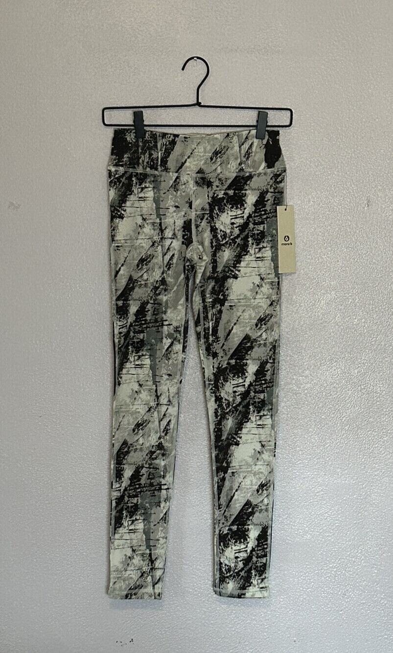 MONO B High Waist Yoga Leggings Pants Black/White Tie Dye Size Small NEW